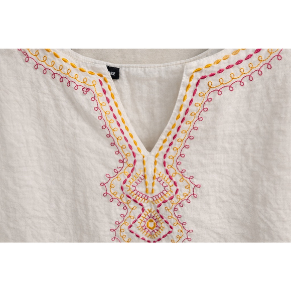 Carole Little 1X White Linen Embroidered Tunic Top Boho Side Slits - Picture 6 of 12